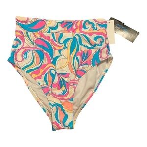 California Waves Festive Vibes High-Waist Bikini Bottoms NWT